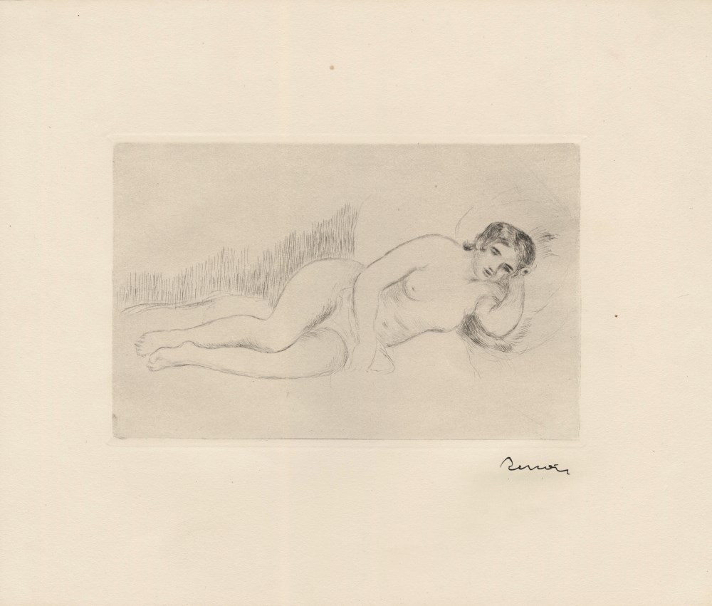 Lot #965: PIERRE-AUGUSTE RENOIR - Femme nue couchée (tournée à droite), 1re planche - Original drypoint