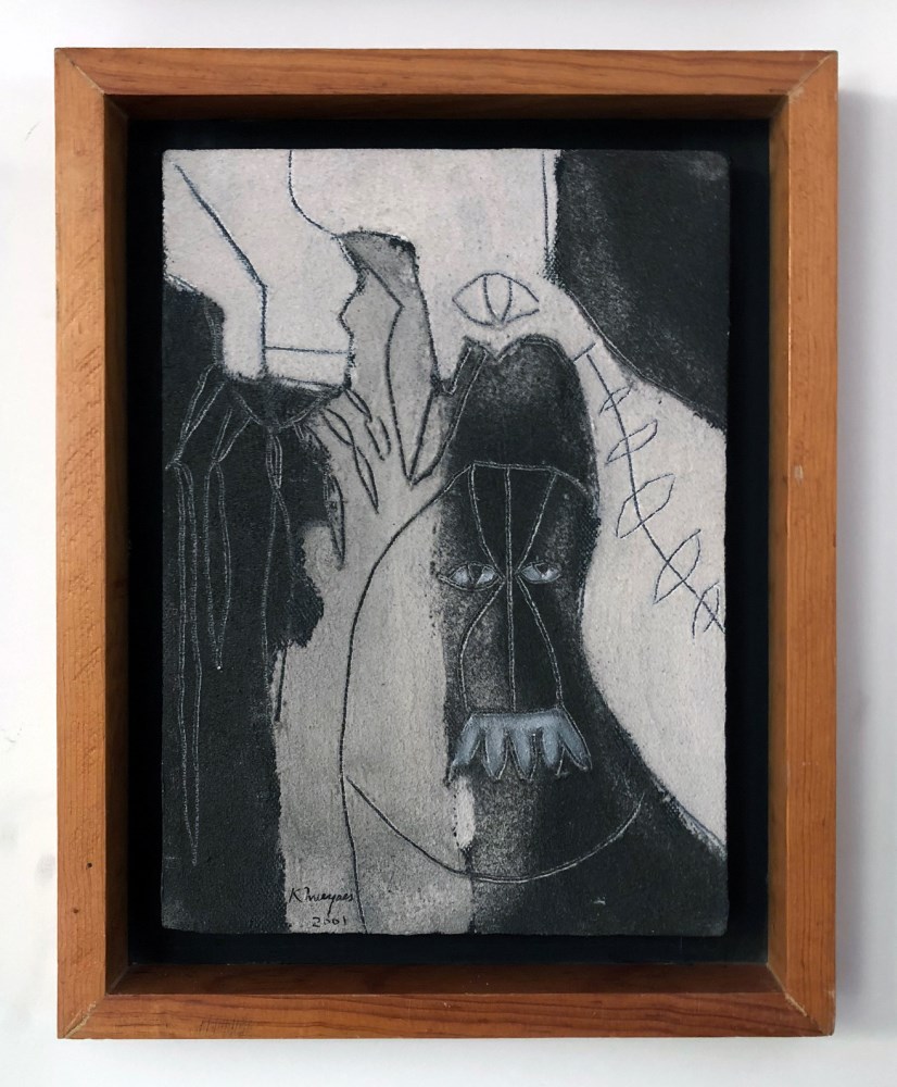 Lot #1260: KARIMA MUYAES - Personaje y pjaro - Carborundum & marble powder on canvas