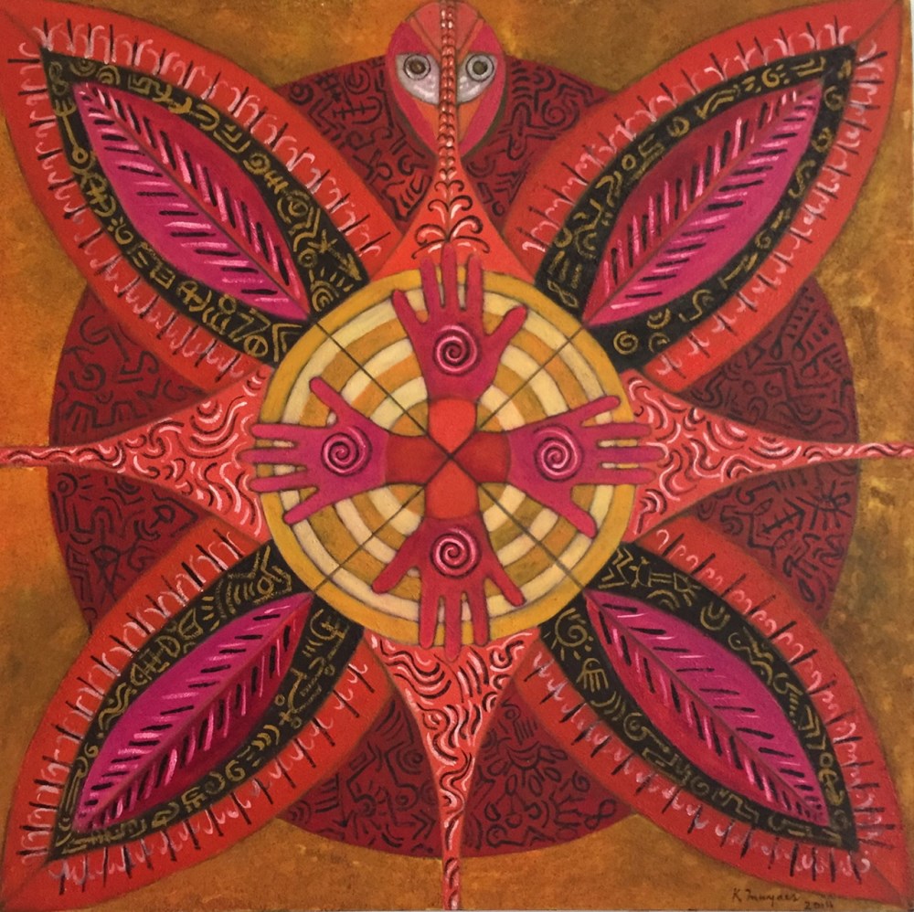 Lot #1571: KARIMA MUYAES - Mandala Huichol - Oil on canvas