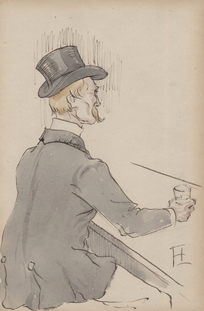 Lot #1177: HENRI DE TOULOUSE-LAUTREC - Monsieur au bar - Watercolor and ink on paper