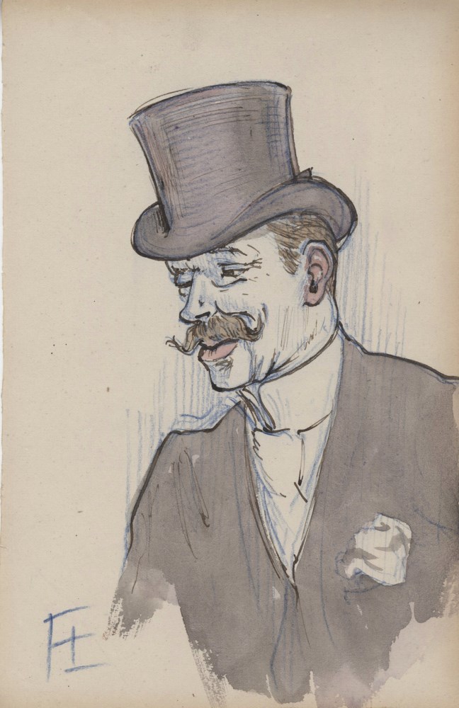 Lot #1276: HENRI DE TOULOUSE-LAUTREC - Portrait d'un gentilhomme - Mixed media on paper