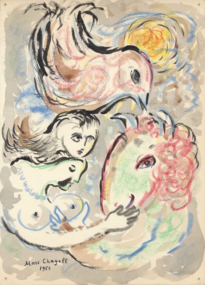 Lot #1161: MARC CHAGALL - Les amoureux - Mixed media on paper
