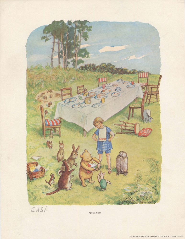 Lot #527: E(RNEST) H(OWARD) SHEPARD - Pooh's Party - Original color offset lithograph