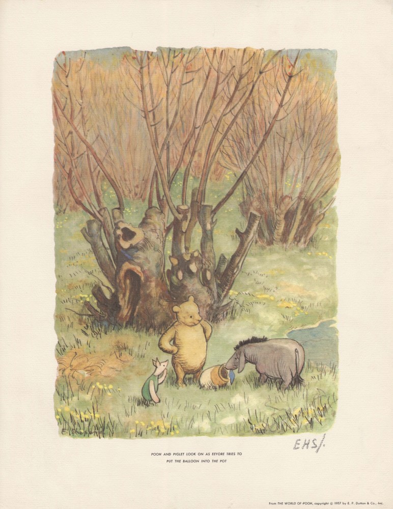 Lot #1271: E(RNEST) H(OWARD) SHEPARD - Pooh and Piglet Look on … - Original color offset lithograph