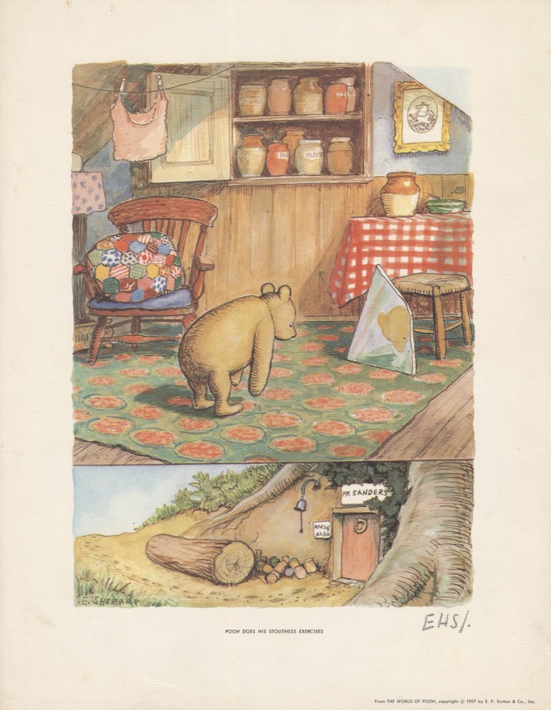 Lot #1994: E(RNEST) H(OWARD) SHEPARD - Pooh Does His Stoutness Exercises - Original color offset lithograph