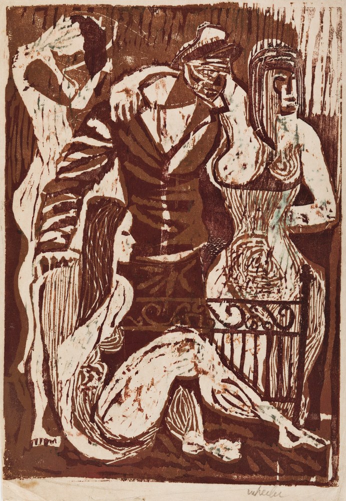 Lot #1414: STEVE WHEELER - The Sailor and His Women - Three color wookcut