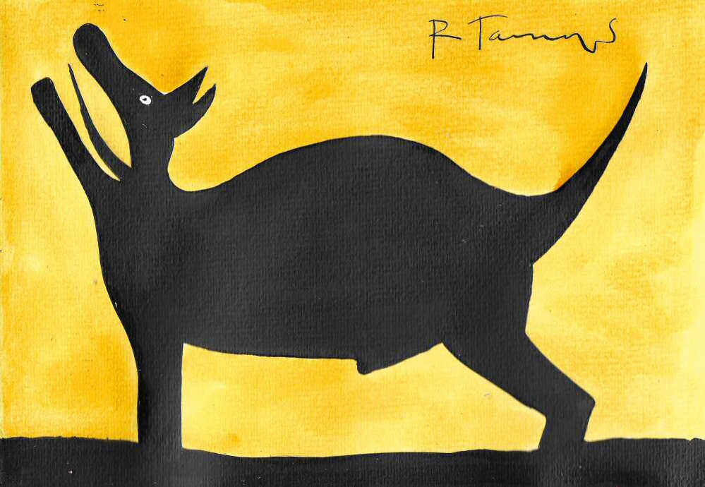 Lot #1259: RUFINO TAMAYO - Perro aullando - Watercolor and gouache on paper