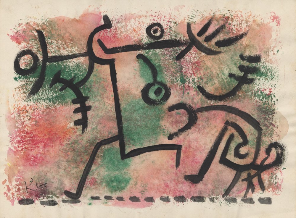 Lot #1484: PAUL KLEE - Vor Damonen fliehen - Watercolor and pen and ink on paper