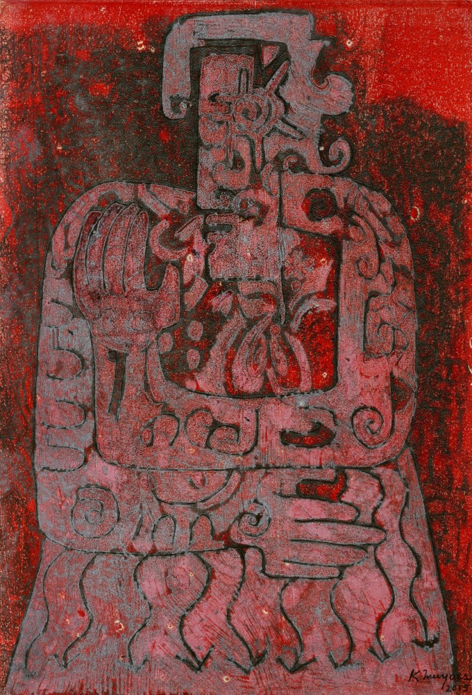 Lot #33: KARIMA MUYAES - Visionary in Red - Color monotype on paper