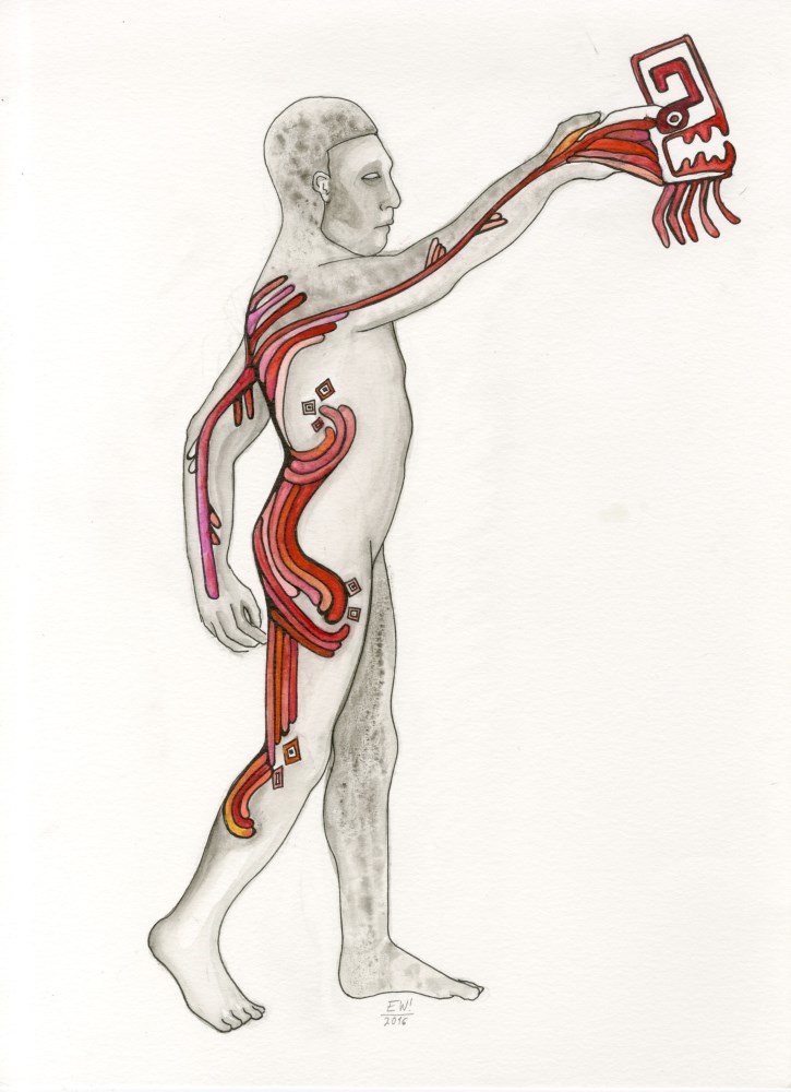 Lot #1556: ESTELA WILLIAMS - Hombre Serpiente - Watercolor and ink on paper