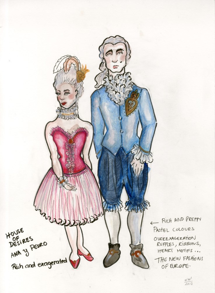 Lot #1634: ESTELA WILLIAMS - Costume Design: 'House of Desires' - Watercolor, ink, and colored pencils on paper