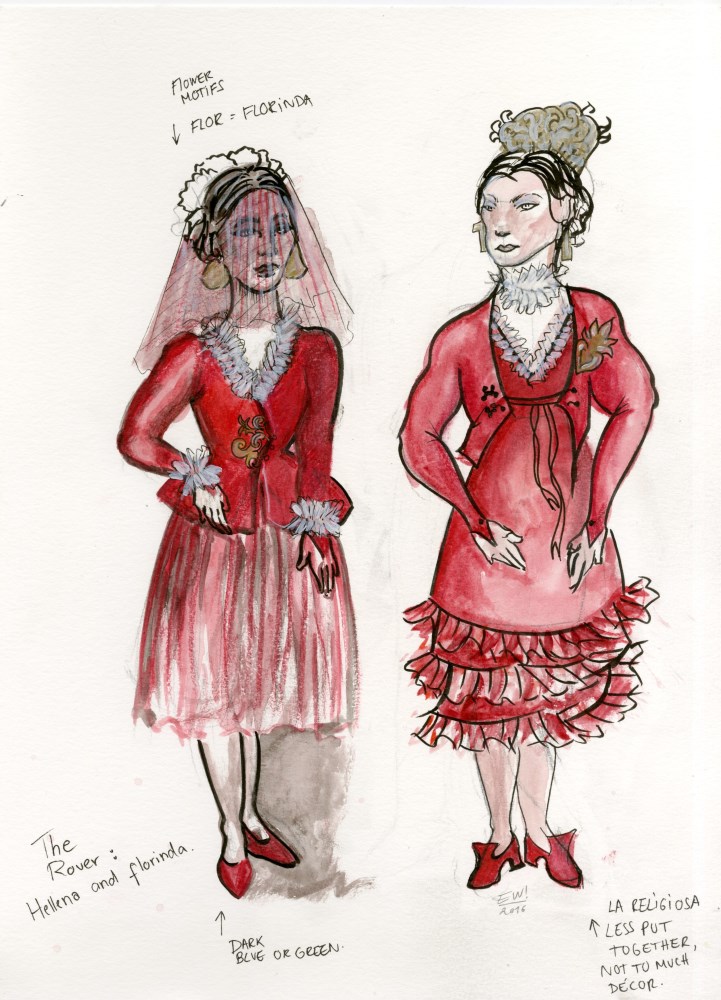 Lot #899: ESTELA WILLIAMS - Costume Design: 'The Rover' - Watercolor, ink, and colored pencils on paper