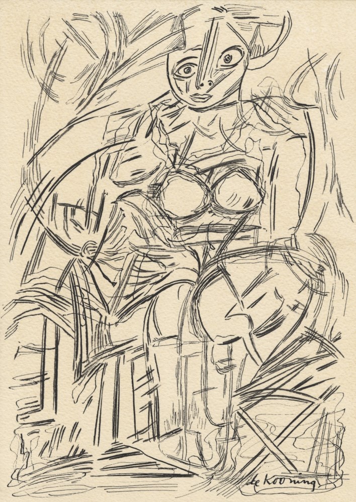 Lot #615: WILLEM DE KOONING - Study of a Woman - Pen and ink drawing on paper
