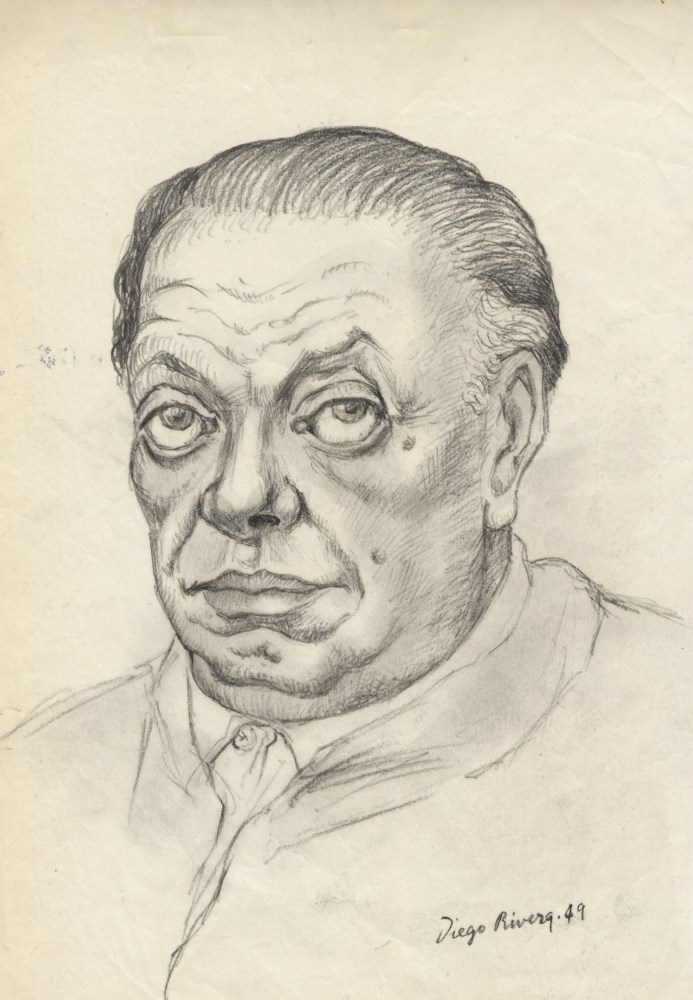 Lot #2641: DIEGO RIVERA - Self-portrait - Pencil drawing on paper