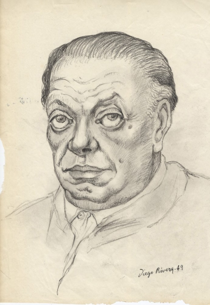 Lot #2641: DIEGO RIVERA - Self-portrait - Pencil drawing on paper