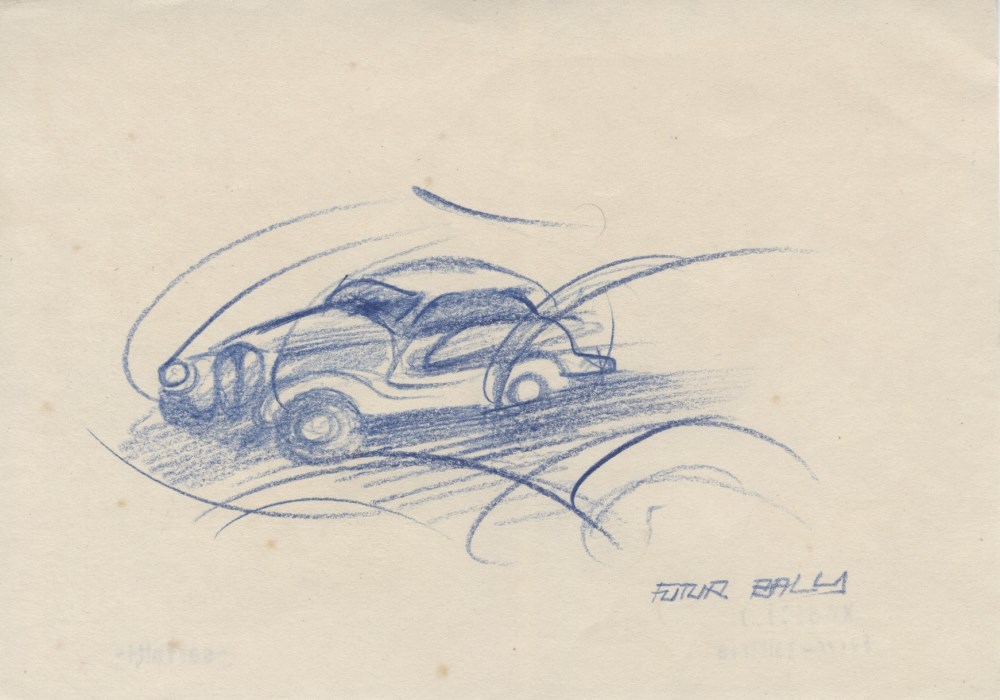 Lot #800: GIACOMO BALLA - Automobile in corsa  studio - Color pencil drawing on paper