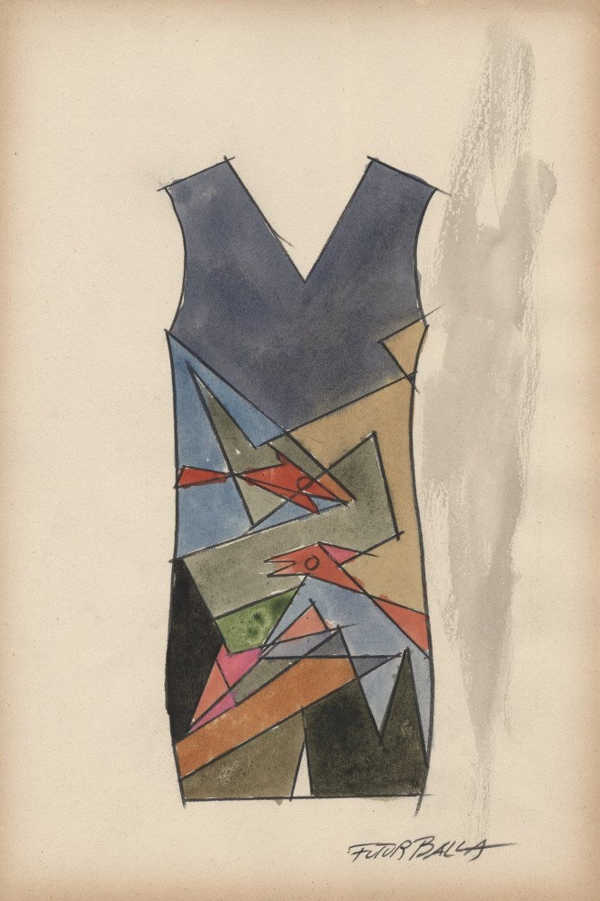 Lot #542: GIACOMO BALLA - Progetto: Abbigliamento Futuristico - Watercolor and ink drawing on paper