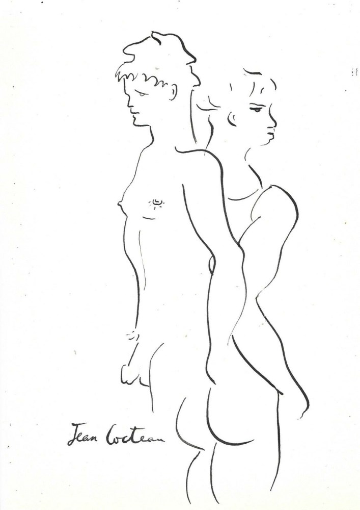 Lot #340: JEAN COCTEAU - Les amoureux - Pen and ink drawing on paper
