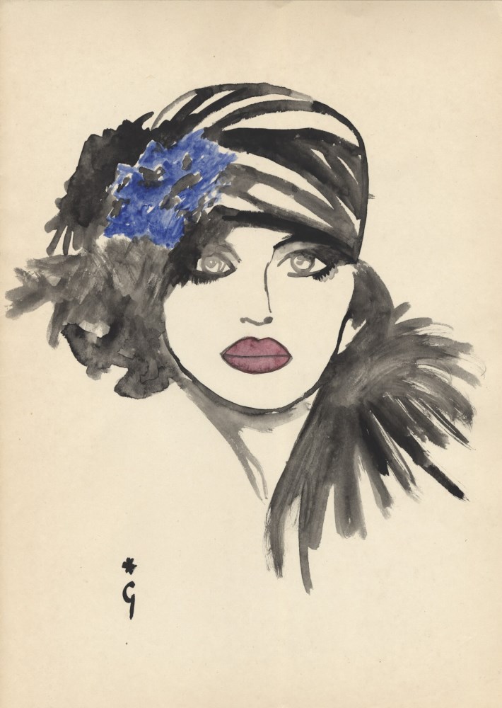 Lot #1666: RENE GRUAU [imputée] - Donna elegante - Watercolor and ink on paper