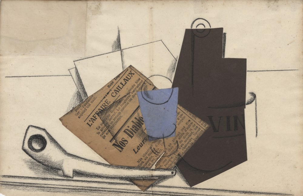 Lot #329: PABLO PICASSO - Nature morte - l'affaire Caillaux - Papier colle (collage) and charcoal drawing on paper