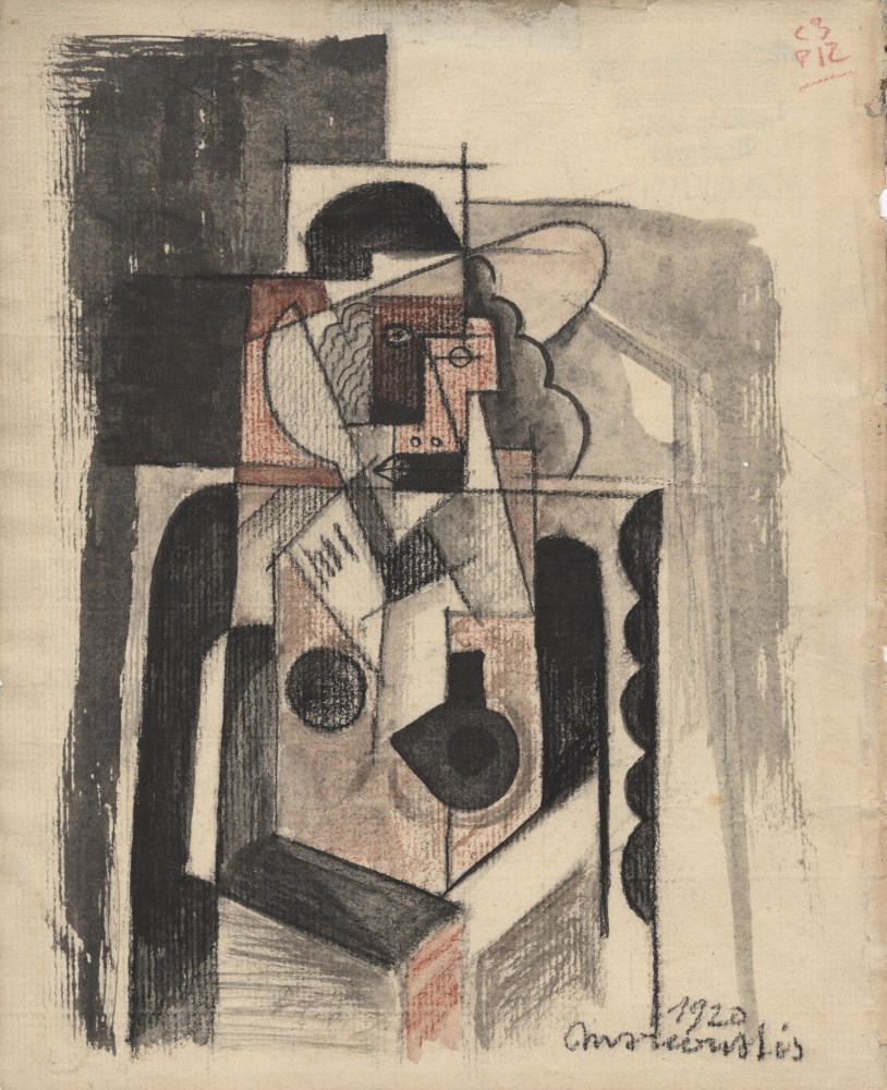 Lot #912: LOUIS MARCOUSSIS - Dame au chapeau - Gouache, watercolor, and crayon drawing on paper