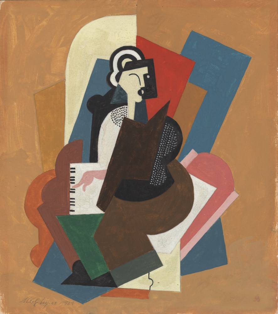 Lot #913: ALBERT GLEIZES - Dame au piano - Gouache and pencil drawing on paper