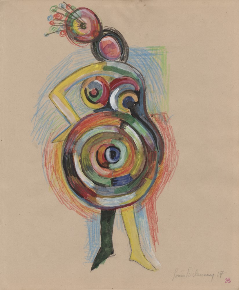 Lot #1534: SONIA DELAUNAY - Danseuse avec un chapeau - Gouache, watercolor, and crayon drawing on paper