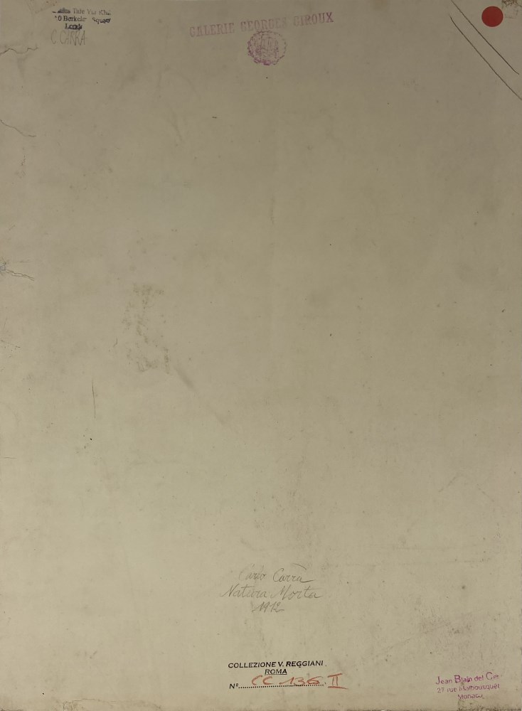 Lot #1577: CARLO CARRA - Natura morta - Gouache and charcoal drawing on newspaper laid to support sheet