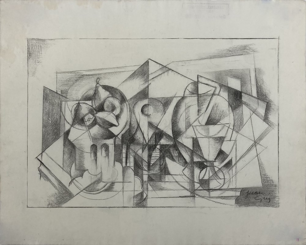 Lot #1582: JUAN GRIS - Nature morte Cubiste - Charcoal drawing on paper