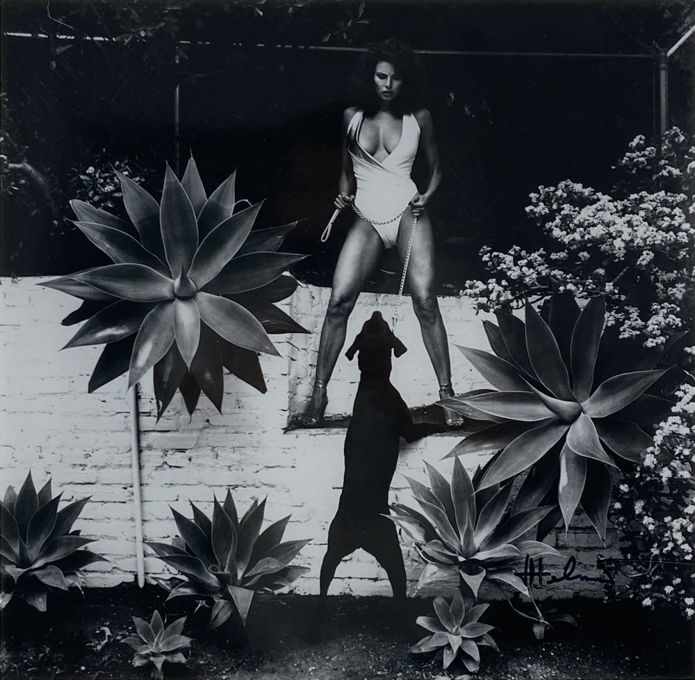 Lot #1294: HELMUT NEWTON - Raquel Welch in Her Backyard, Beverly Hills - Original vintage photolithograph