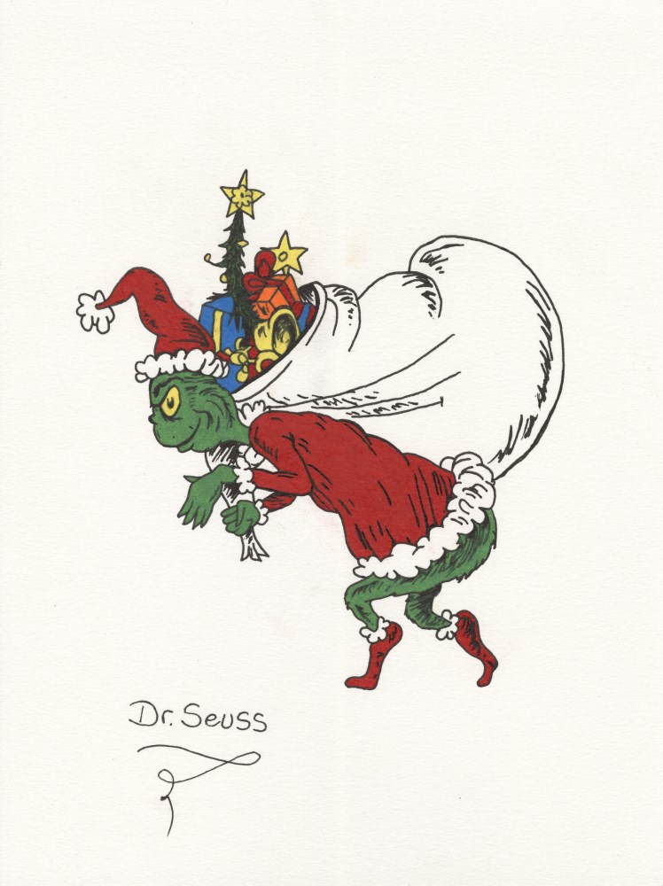 Lot #1408: THEODOR SEUSS GEISEL [DR. SEUSS] - The Grinch at His Worst - Watercolor and ink drawing on paper