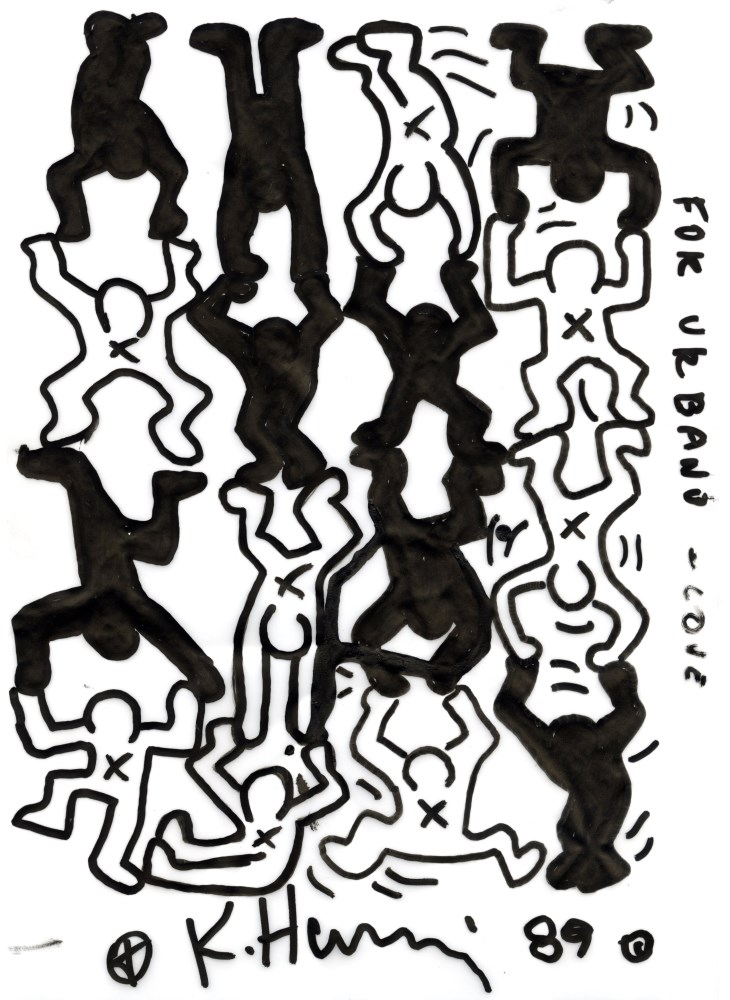 Lot #1493: KEITH HARING - White & Black Acrobats - Black marker drawing on paper