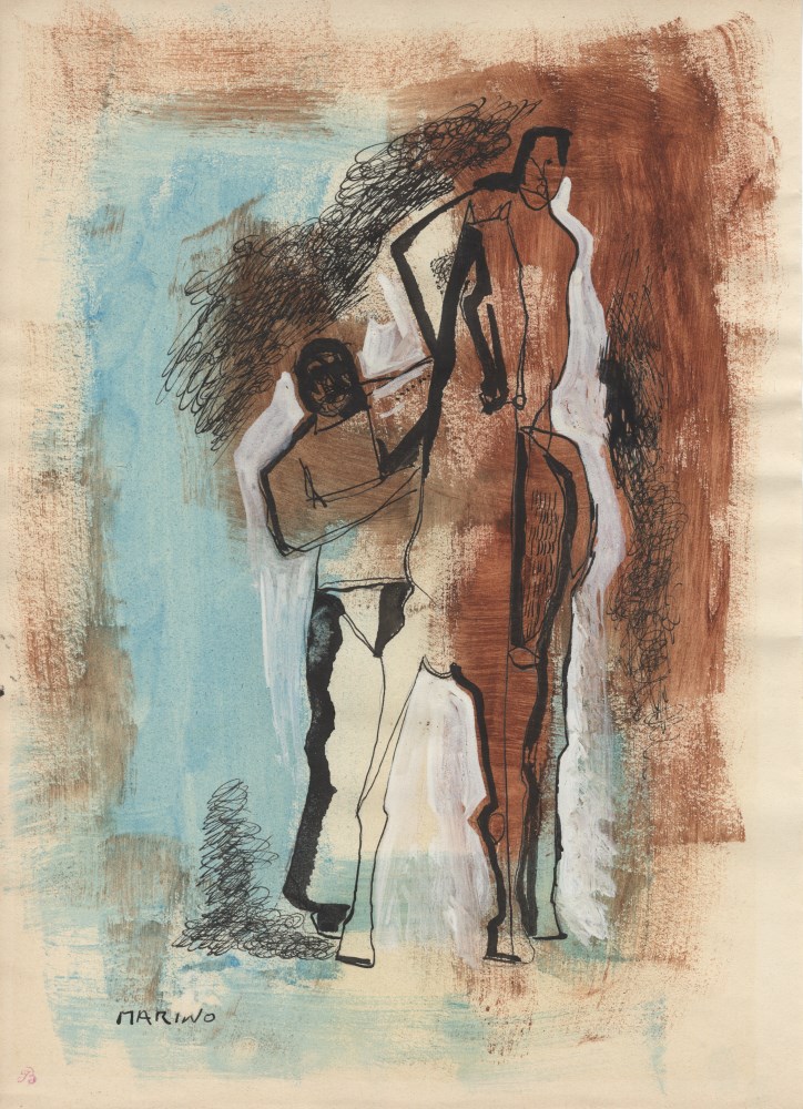 Lot #248: MARINO MARINI - Giocolieri e Cavallo - Gouache, watercolor, and ink drawing on paper