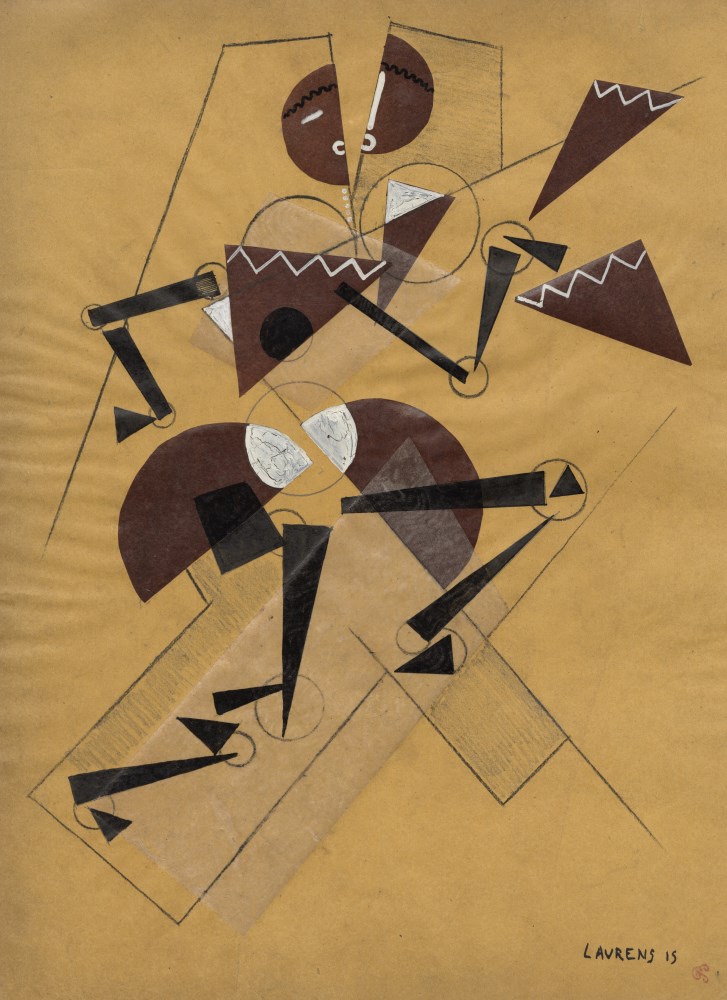 Lot #216: HENRI LAURENS - Figure cubiste dansante - Papier colle (collage), gouache, and crayon drawing on paper