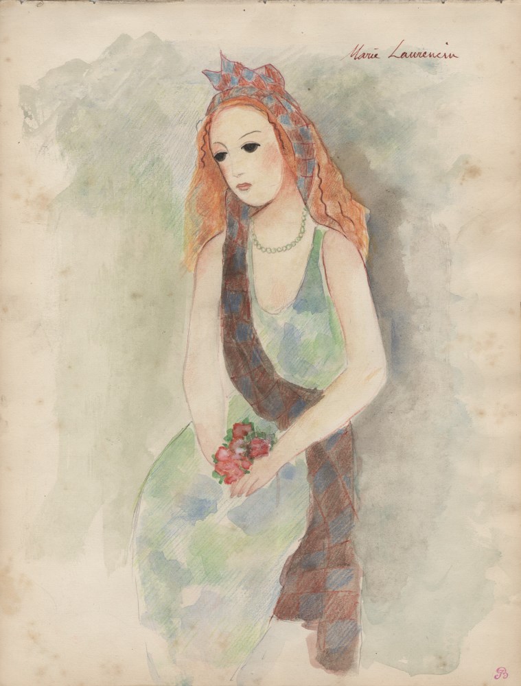 Lot #1543: MARIE LAURENCIN - Femme au collier de perles - Watercolor and crayon drawing on paper