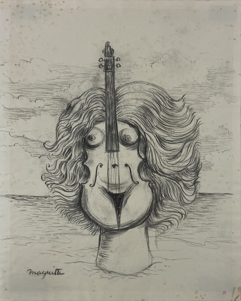 Lot #1634: RENE MAGRITTE - Un peu de l'ame des bandits - Charcoal drawing on paper