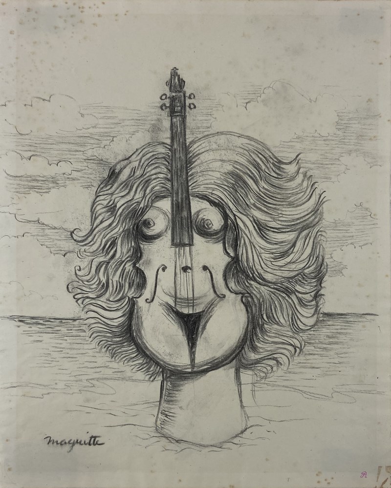 Lot #1454: RENE MAGRITTE - Un peu de l'ame des bandits - Charcoal drawing on paper