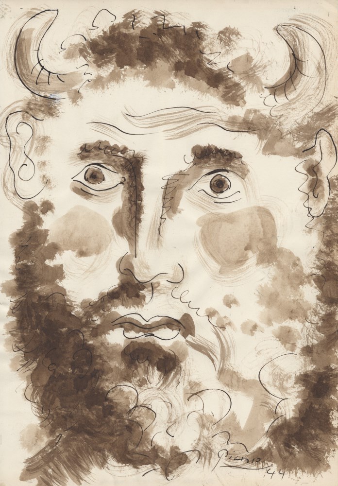 Lot #1626: PABLO PICASSO - Tte de Minotaure - Sepia ink and brush and wash drawing on paper
