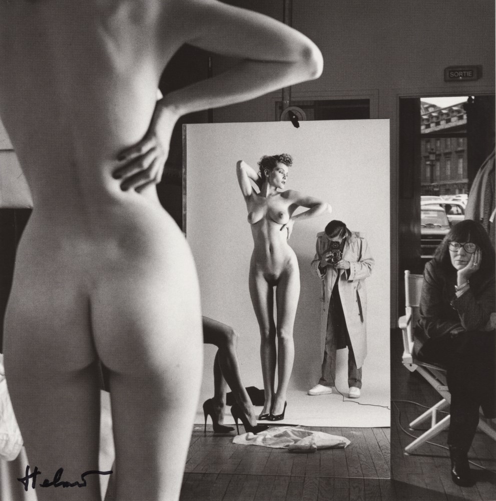 Lot #1335: HELMUT NEWTON - Self-Portrait with Wife and Models, Paris, Vogue Hommes - Original vintage photolithograph