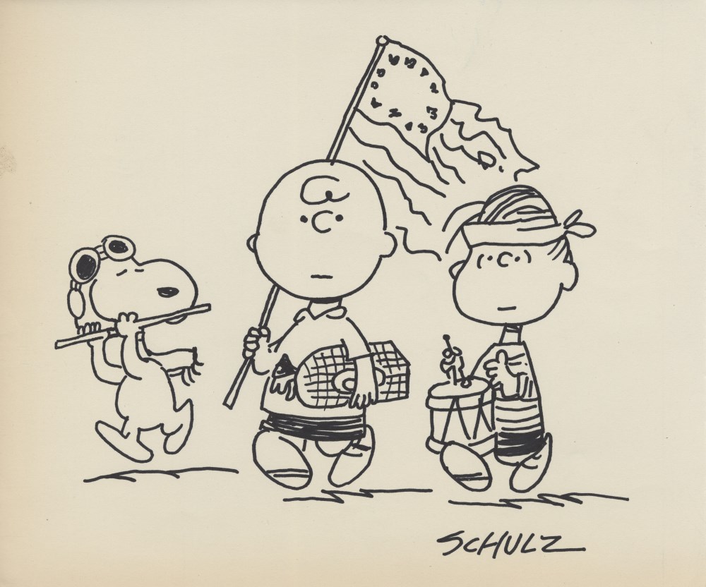 Lot #867: CHARLES SCHULZ - Charlie, Linus, and Snoopy - Marker drawing on paper