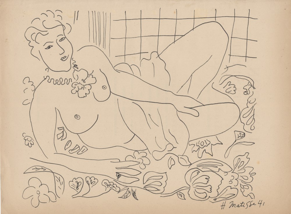 Lot #1936: HENRI MATISSE [imputée] - Nu au repos - Pen and ink drawing on paper