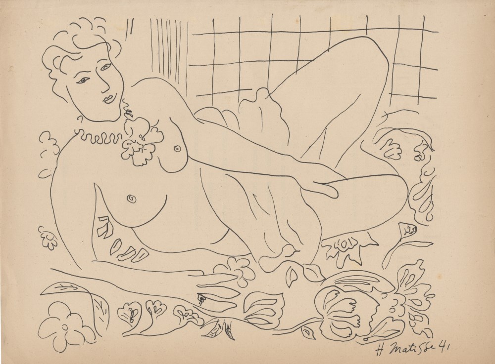 Lot #415: HENRI MATISSE [impute] - Nu au repos - Pen and ink drawing on paper