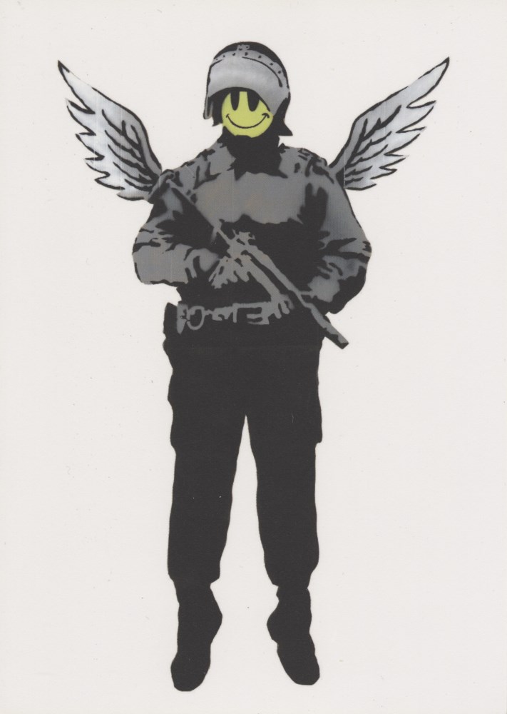 Lot #215: BANKSY - Flying Copper (Angel Cop) - Original color offset lithograph