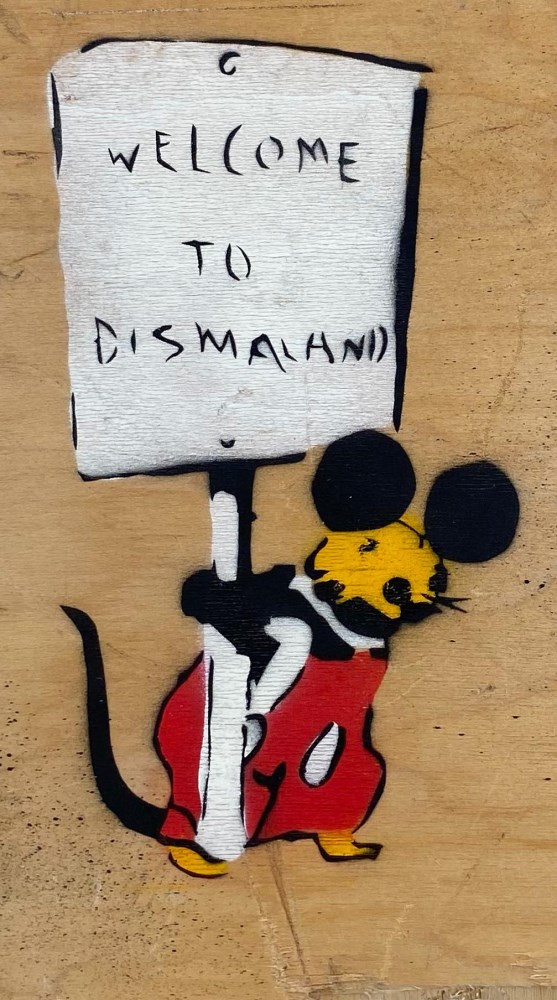 Lot #928: BANKSY - Dismaland Rat - Color spray paint and stencil on plywood