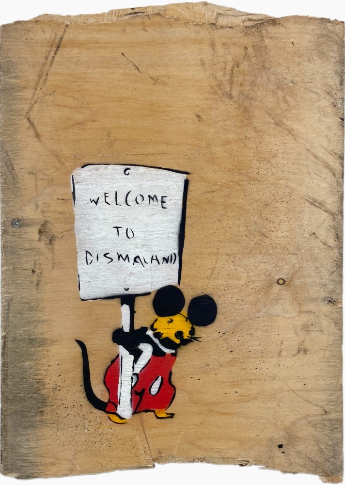Lot #928: BANKSY - Dismaland Rat - Color spray paint and stencil on plywood