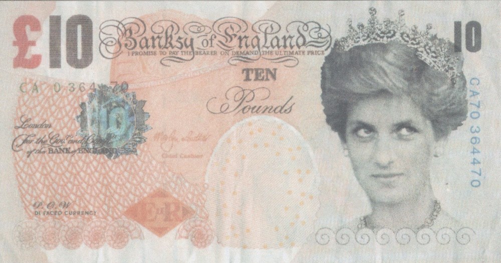Lot #1581: BANKSY [d'après] - British £10 Note, Di-faced Tenner - Color print