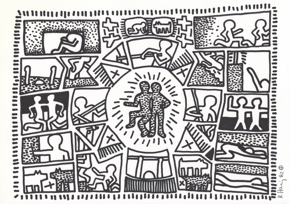 Lot #1022: KEITH HARING - Great Friends - Black marker drawing on paper