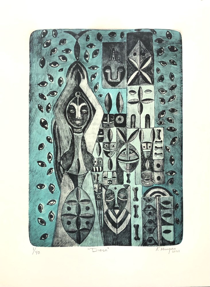 Lot #924: KARIMA MUYAES - Diosa - Original color lithograph