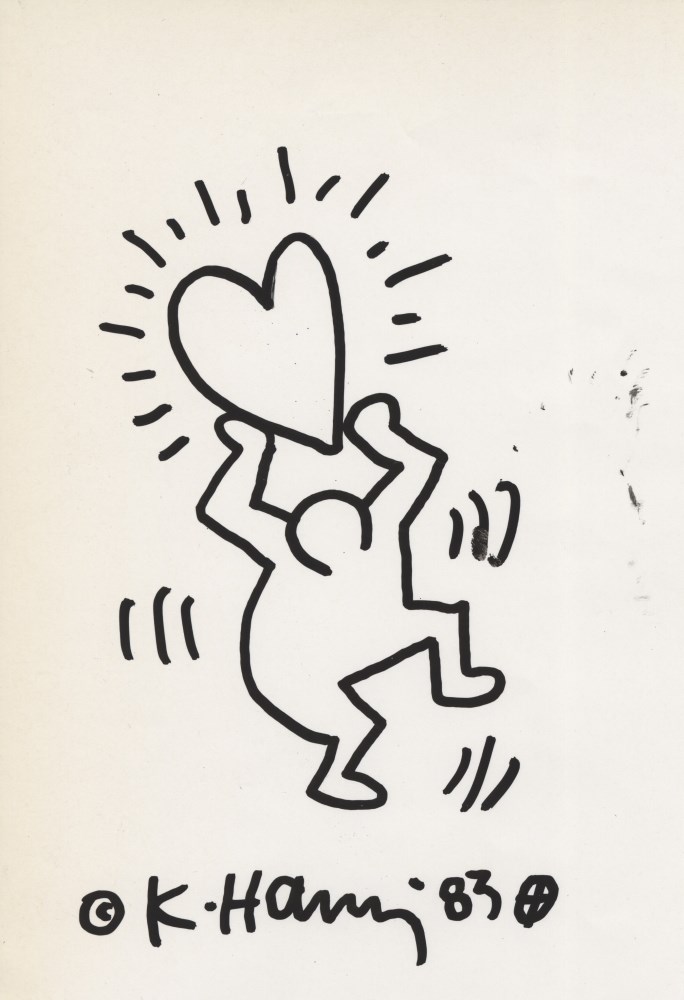 Lot #914: KEITH HARING - Dancer with Heart - Black marker drawing on paper
