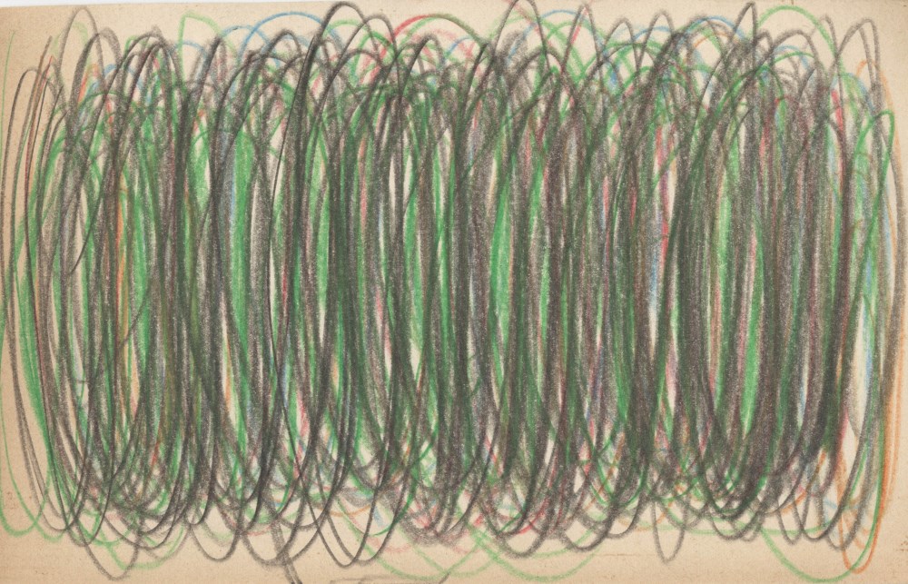 Lot #1463: CY TWOMBLY - Untitled - Colored pencils (with crayon?) drawing on paper